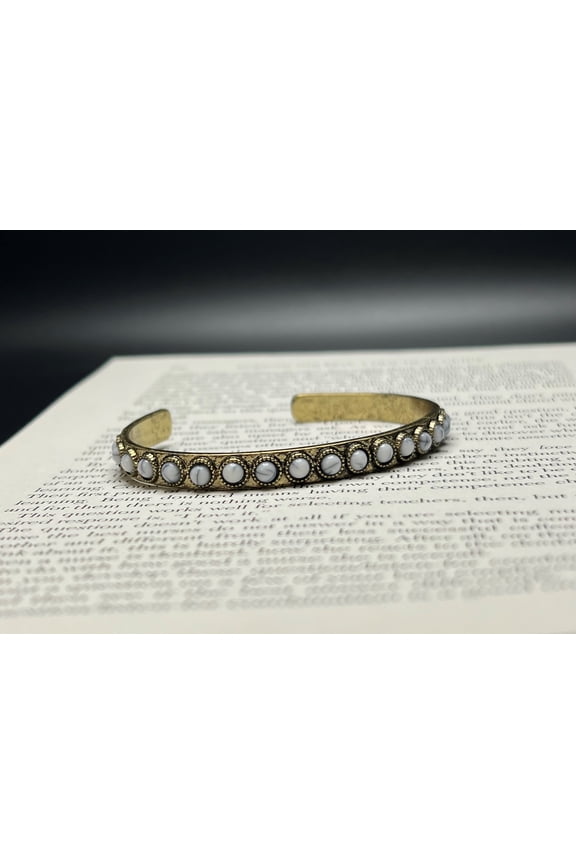 Genuine Howlite Burnished Copper Cuff Bracelet for Women
