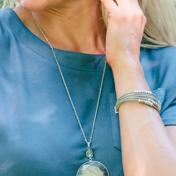 Howard's Grey Layered Cord with Silver Beads Magnetic Clasp Bracelet for Women