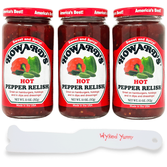 Howard's Hot Pepper Relish (3) 11 Oz with (1) Plastic Spreader by Wyked Yummy