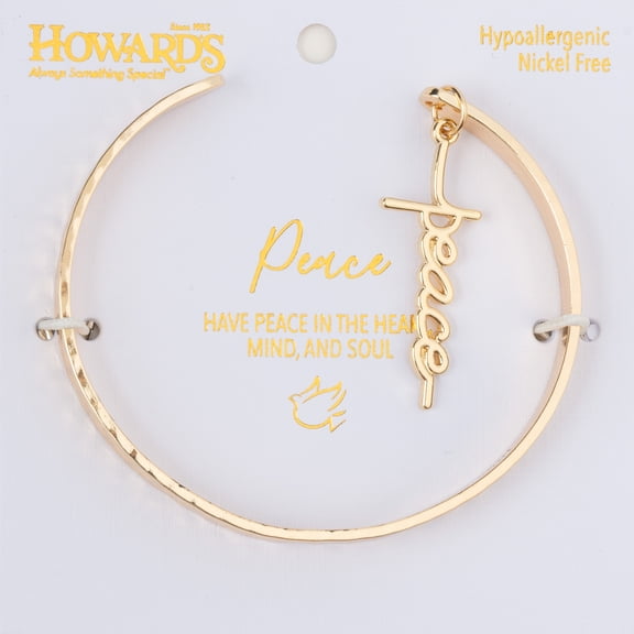 Howard's Inspirational Nina Gold Peace Charm Cuff Bracelet for Women