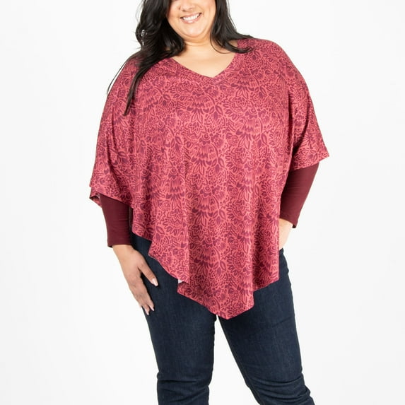 Howard's L/XL Bordeaux Brushed Jersey V-Neck Long Sleeve Poncho Top for Women