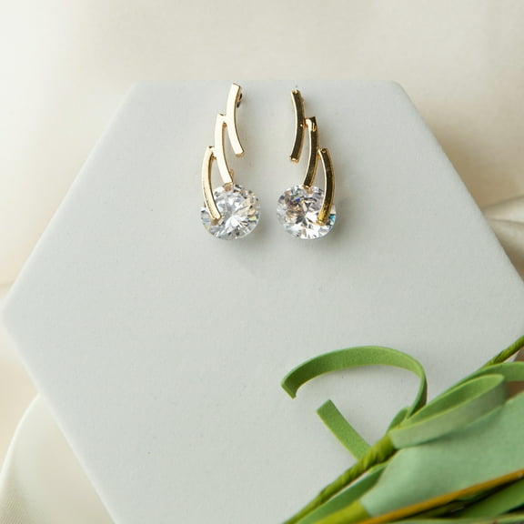 Howard's Linked Bar Cubic Zirconia Gold Dazzler Drop Earrings for Women