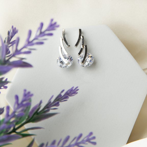 Howard's Linked Bar Cubic Zirconia Silver Dazzler Drop Earrings for Women