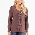 thumbnail image 1 of Howard's M/L Bordeaux Crinkle Crepe Asymmetrical V-Neck Ruffle Long Sleeve Blouse for Women, 1 of 4