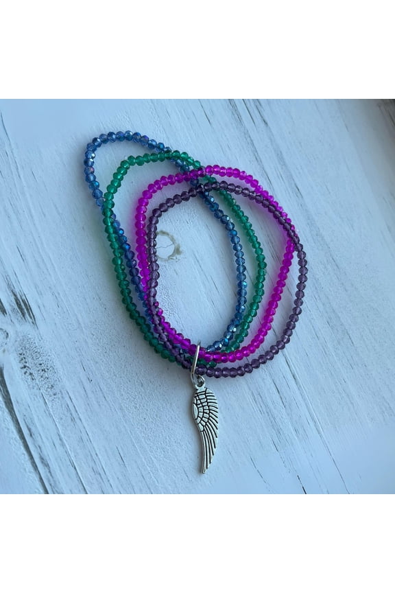 Mariya Multi Row Faceted Beaded Angel Wing Charm Bracelet for Women