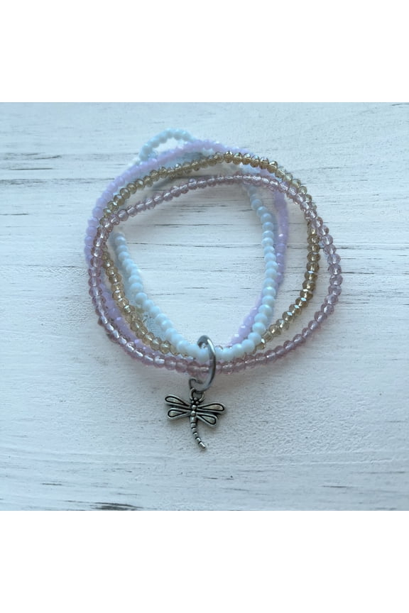 Mariya Multi Row Faceted Beaded Dragonfly Charm Bracelet for Women