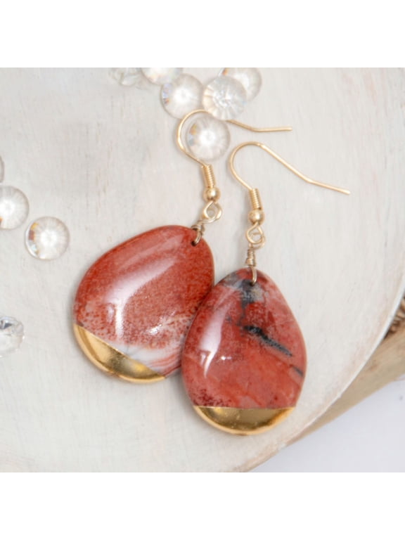 Nalani Teardrop Genuine Red Jasper Gold Dipped Drop Earring for Women