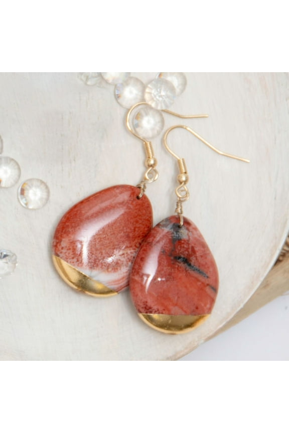 Nalani Teardrop Genuine Red Jasper Gold Dipped Drop Earring for Women