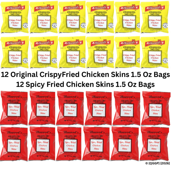 Howard's Original & Spicy | Crispy Fried Chicken Skins Chips | Chicharrones de Pollo, 1.5oz | Pack of 24