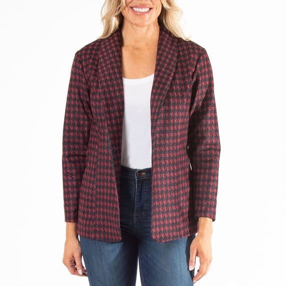 Howard's S/M Ruby Houndstooth Long Sleeve Brushed Jersey Stretch Blazer for Women