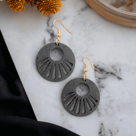 Howard's Samira Lightweight Jet Sun Ray Wood Drop Earrings for Women