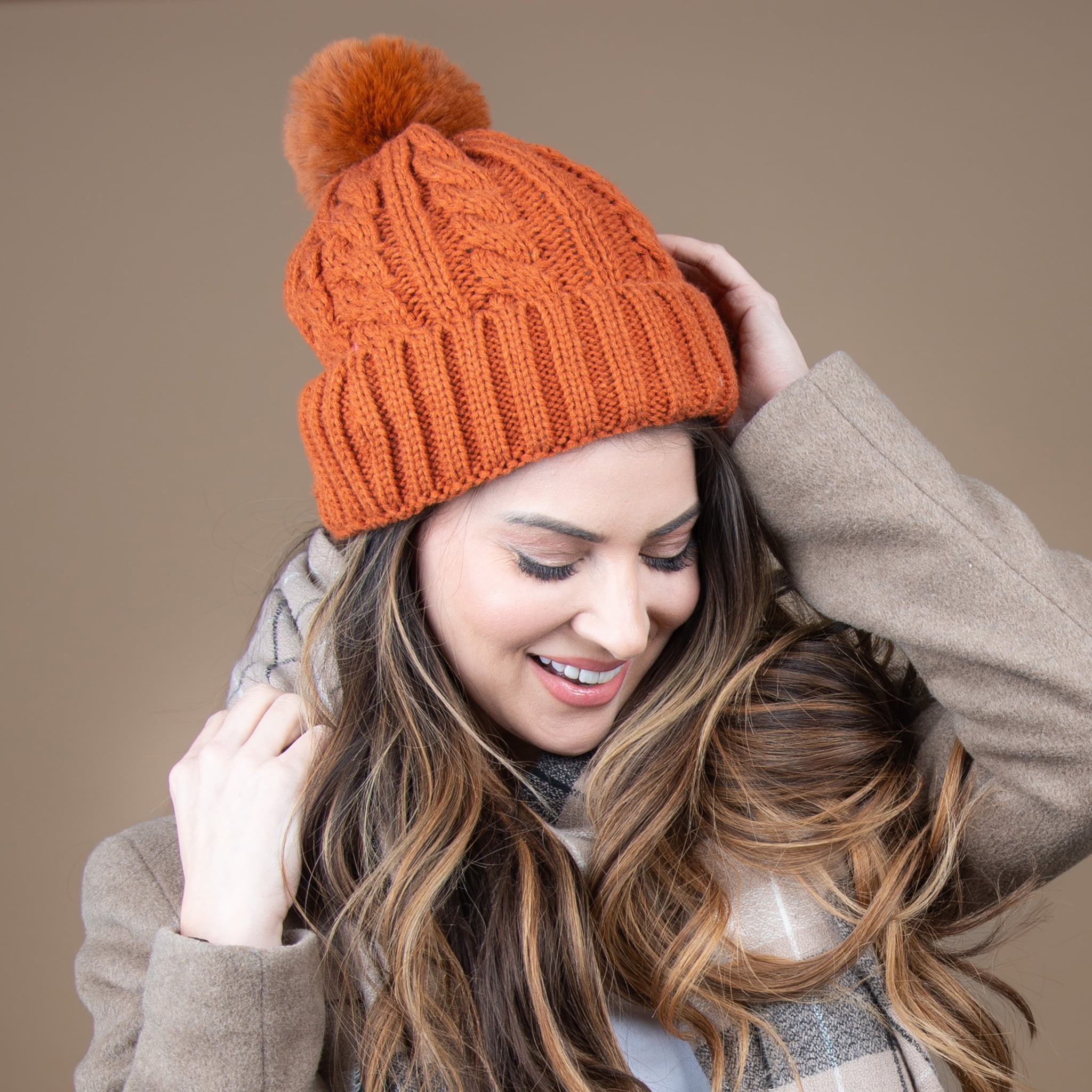 Howard's Sierra Cable Knit Pom Lined Beanie Hat for Women