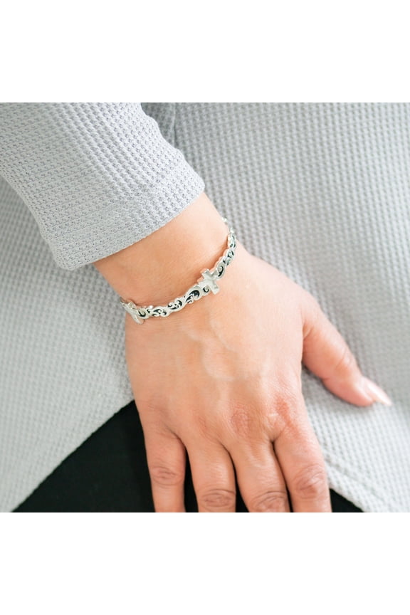 Silver Designer Cross Stretch Cuff Bracelet for Women