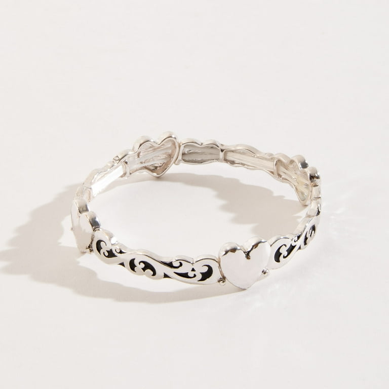 Howard s Silver Love Designer Heart Stretch Cuff Bracelet for Women