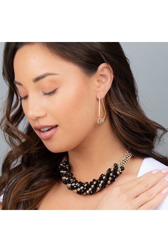 Skyla Braided Twist Black Beaded 16" Chain Necklace for Women