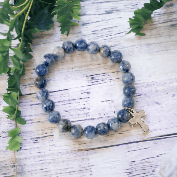Howard's Sodalite Beaded Stretch Cross Bracelet for Women