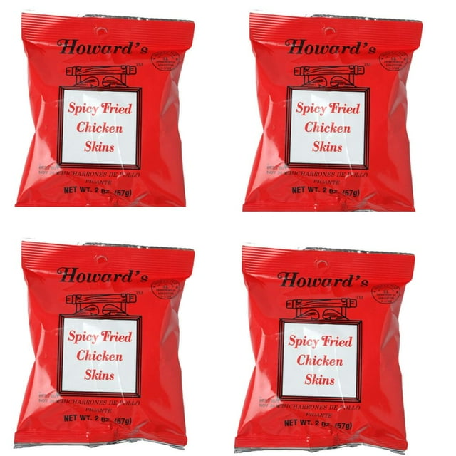 Howard's Spicy Crispy Fried Chicken Skins Chicharrones de Pollo, 1.5oz, Pack of 4