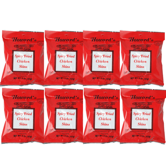 Howard's Spicy Crispy Fried Chicken Skins - Chicharrones de Pollo, 1.5oz, Pack of 8