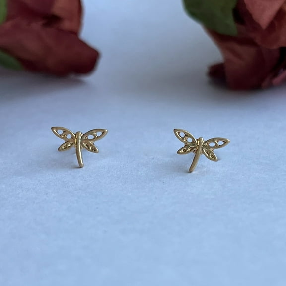 Howard's Stud Bud Dragonfly Gold Stud Earrings for Women