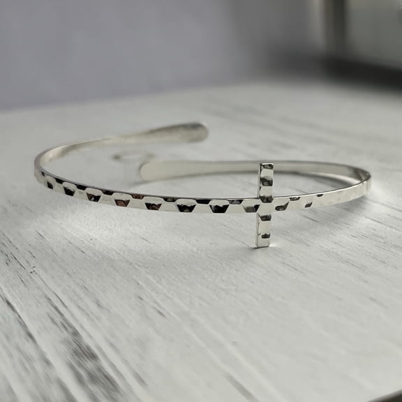 Howard's Terra Inspirational Cross Silver Bangle Bracelet for Women