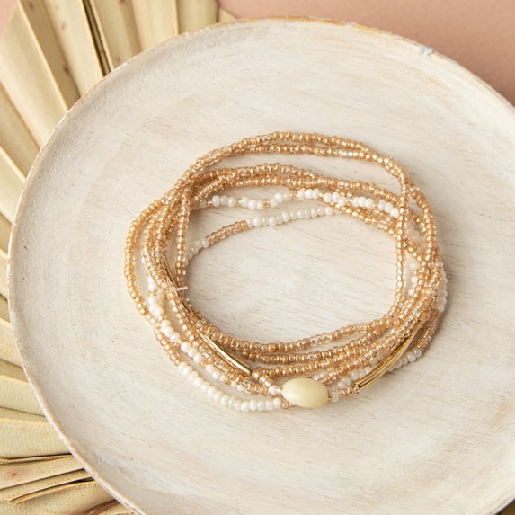 Howard's Valencia Multi Row Elastic Gold Bead Bracelet for Women