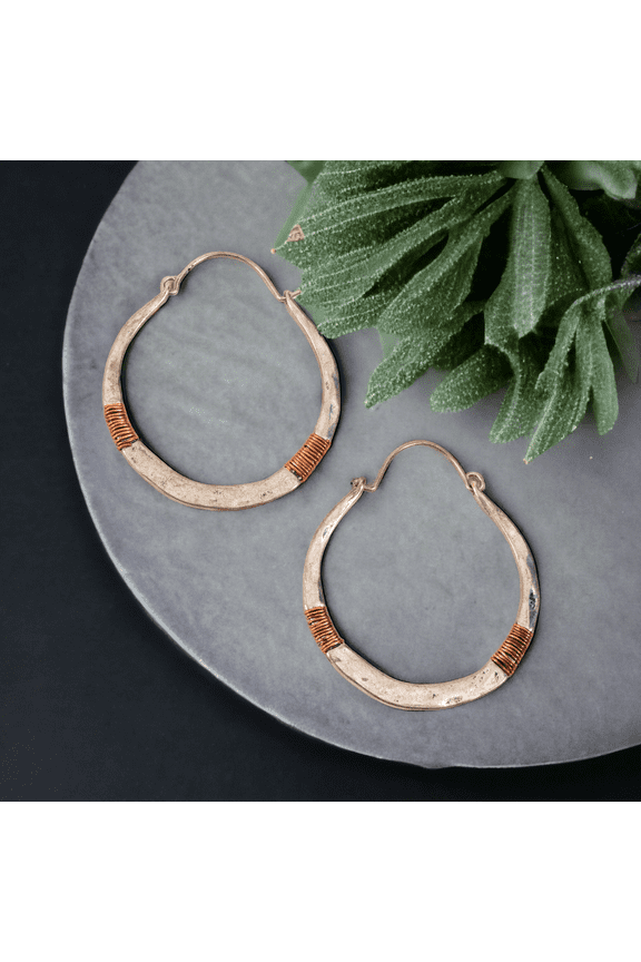Western Silver and Copper Hammered Hoop Earrings for Women