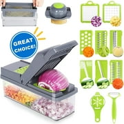 Howarmer 14 in 1 Multifunctional Vegetable Onion Chopper Dicer Slicer, Kitchen Mandoline Food Chopper Cutter Slicer with 8 Blades, Carrot and Garlic Chopper with Container