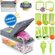 Howarmer 14 in 1 Multifunctional Vegetable Onion Chopper Dicer Slicer, Kitchen Mandoline Food Chopper Cutter Slicer with 8 Blades, Carrot and Garlic Chopper with Container