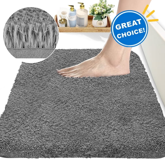 Howarmer 16"×24" Bath Mat for Bathroom Non Slip, Absorbent Shaggy Shower Mat, Microfiber bathroom Rug, Washable Carpet, Luxury Bathroom Floor Mat Rubber Back, Gray
