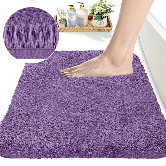 Howarmer 16"×24" Bath Mat for Bathroom Non Slip, Absorbent Shaggy Shower Mat, Microfiber bathroom Rug, Washable Carpet, Luxury Bathroom Floor Mat Rubber Back, Purple