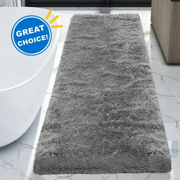Howarmer 24"×60" Gray Long Bathroom Rug Runner, Absorbent Bath Mat for Bathroom Non-Slip, Washable Carpet, Soft Microfiber Shower Mat for Bathroom, Shaggy Durable Bath Rug with Rubber Backing