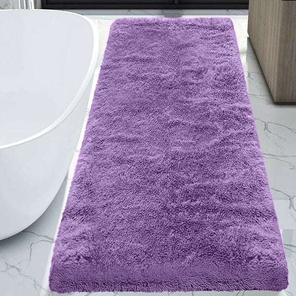Howarmer 24"×60" Purple Long Bathroom Rug Runner, Absorbent Bath Mat for Bathroom Non-Slip, Washable Carpet, Soft Microfiber Shower Mat for Bathroom, Shaggy Durable Bath Rug with Rubber Backing