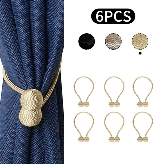 Howarmer 4/6Pcs Beige Magnetic Curtain Holdbacks, Drape Holders Curtain Buckle Tiebacks Decorative Rope Clips for Bedroom Bathroom Kitchen Office and Outdoor Window Drapes