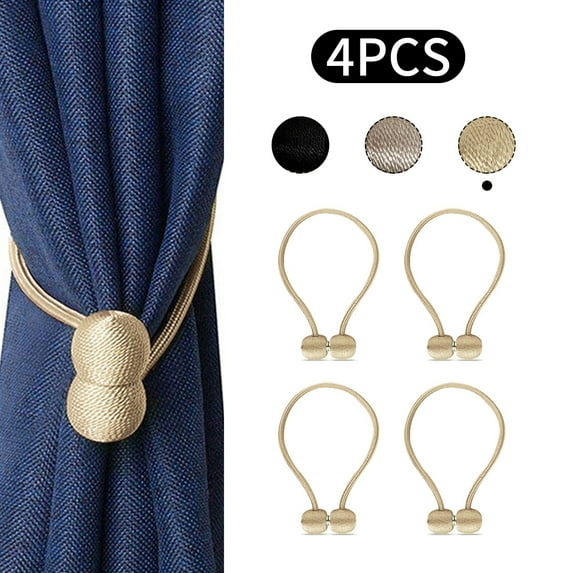 Howarmer 4/6Pcs Beige Magnetic Curtain Holdbacks, Drape Holders Curtain Buckle Tiebacks Decorative Rope Clips for Bedroom Bathroom Kitchen Office and Outdoor Window Drapes