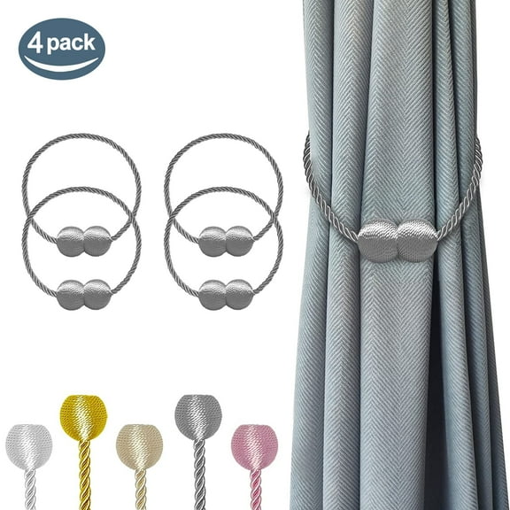 【4 Pack】 Howarmer Magnetic Curtain Tiebacks 4 Pack, Curtain Tie backs/ Holdbacks/ Holders, Drapery Tiebacks for Home Bedroom Office Decorative Thick or Thin Curtain, Gray