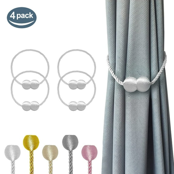 【4 Pack】 Howarmer Magnetic Curtain Tiebacks 4 Pack, Curtain Tie backs/ Holdbacks/ Holders, Drapery Tiebacks for Home Bedroom Office Decorative Thick or Thin Curtain, White