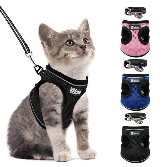 Howarmer Black Cat Harness and Leash, Escape Proof Adjustable Cat Vest Harnesses for Walking, Soft Harness for Puppy Small Medium Large Cats, XS