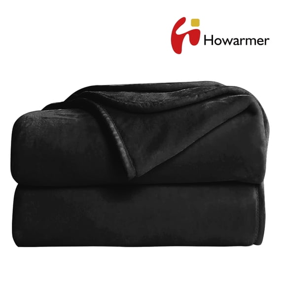 Howarmer Black Fuzzy Bed Blanket, King Size Soft Flannel Fleece Blankets, All Season Lightweight Warm Bed Throws, 90 x 108 Inch
