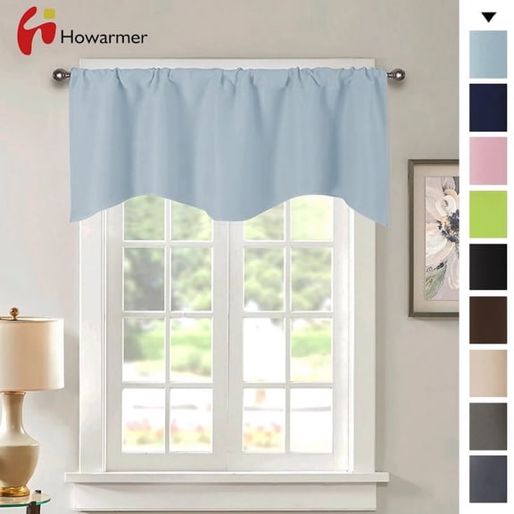Howarmer Blue Valances Curtains, 52" x 18" Short Blackout Kitchen Curtains for Bathroom, Living Room