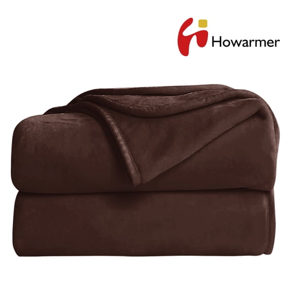 Howarmer Coffee Fuzzy Bed Blanket, Queen Size Soft Flannel Fleece Blankets, All Season Lightweight Warm Bed Throws, 90 x 90 Inch