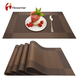Vinyl Placemats, Rectangle 12×18 Washable Vintage Woven Placemats, Non- Slip Insulation Placemat Washable Table Mats for Dining Kitchen Restaurant  Table - 4 PCS, Brown 