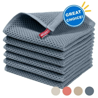 Howarmer Cotton Kitchen Towels Super Absorbent, Gray Waffle Weave Dish Cloths (6 Count)