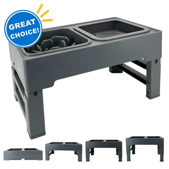 Howarmer Elevated Dog Bowls 4 Adjustable Heights, Foldable Raised Dog Bowl Stand with Slow Feeder Bowl, Food & Water Bowls for Small Medium Large Dogs and Cats,Gray