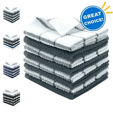 Howarmer Gray Dish Towels for Kitchen, 100% Cotton Grid Dish Rags, Super Soft and Absorbent Dish Cloths, 8 Pack, 12" x 12"