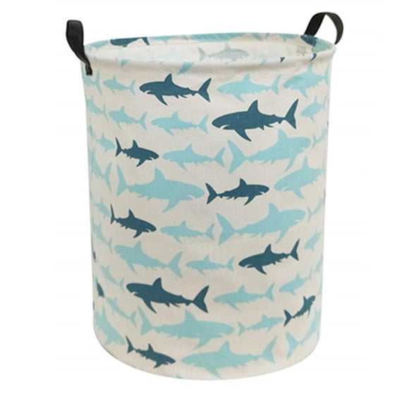 Howarmer Jumbo Collapsible Canvas Laundry Hamper, Round, Blue Sharks