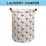 Howarmer Large Canvas Laundry Hamper, Baby Laundry Basket for Nursery Girl and Boy, Kids Clothes Hamper with Lid, Cute Kids Toys Storage Bin Organizer Animal Room Decor, Pink Flamingo