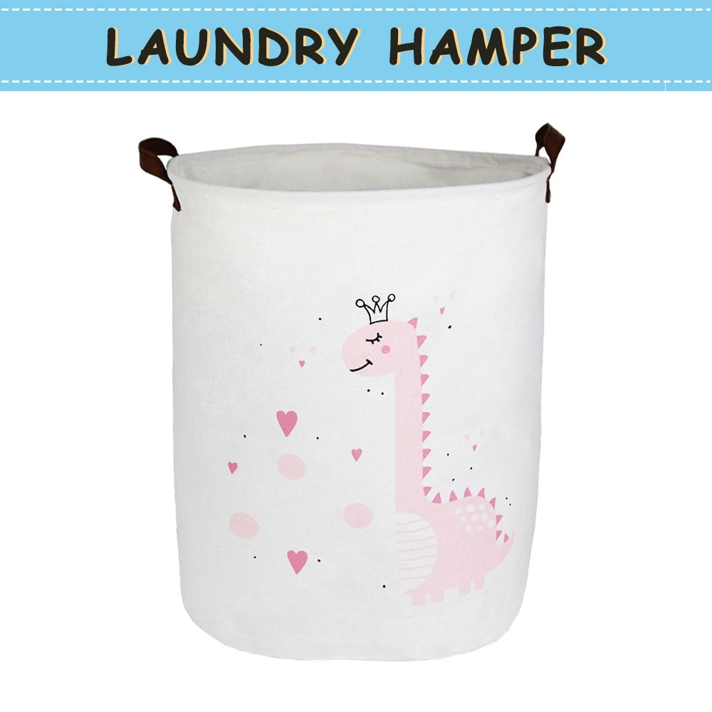 Howarmer Large Canvas Laundry Hamper, Pink Dinosaur