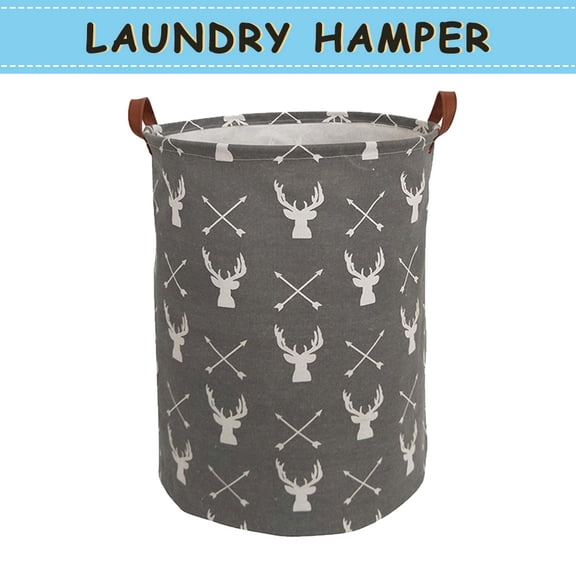 Howarmer Large Gray Storage Baskets, Collapsible Cloth Hamper Bin Organizer with Handle for s Room,Shelf Basket, Organizer, Grey Deer