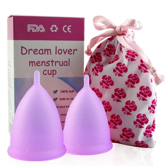Howarmer Menstrual Cups, Reusable Period Cup for Beginners | Tampons & Pads Alternative, FDA Approved Silicone Menstrual Cup Set, Superior to the Diva Cup | Double Cups(Regular and Heavy Flow)-Purple