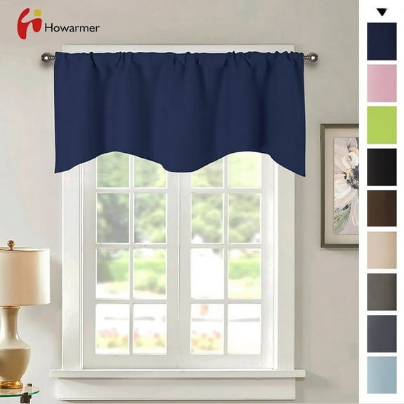 Howarmer Navy Valances Curtains, 52" x 18" Short Blackout Kitchen Curtains for Bathroom, Living Room